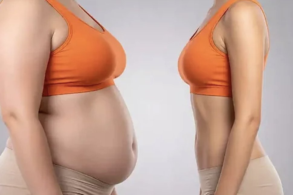 Perfil de un abdomen con más y con menos grasa